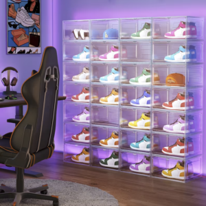 Lot de 6 boîtes à chaussures empilables en plastique avec porte