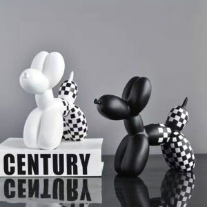 Sculpture de chien Ballon en Résine à Motif Damier